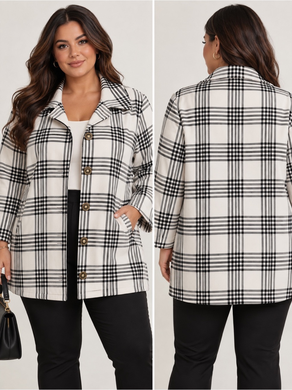 Covington Black and White Plaid Peacoat for Kids